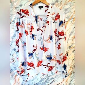 A.N.A Women's White Floral Blouse Size XXL